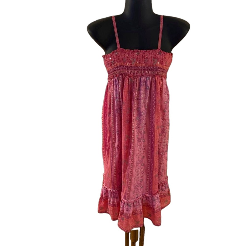 Size 7 Justice Pink Floral Paisley Print Full Length Lined Halter Maxi Dress - Picture 3 of 15